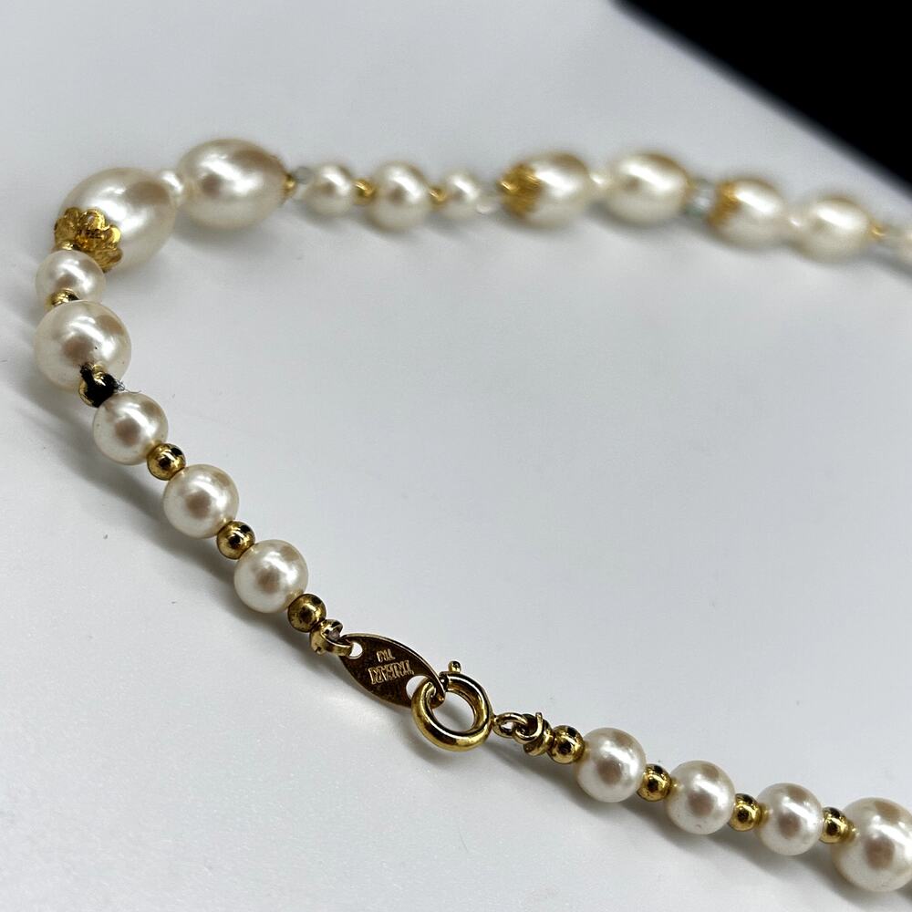 Vintage Trifari Faux Pearl Gold Tone Bead Necklace 60's Costume Jewelry - Picture 5 of 6